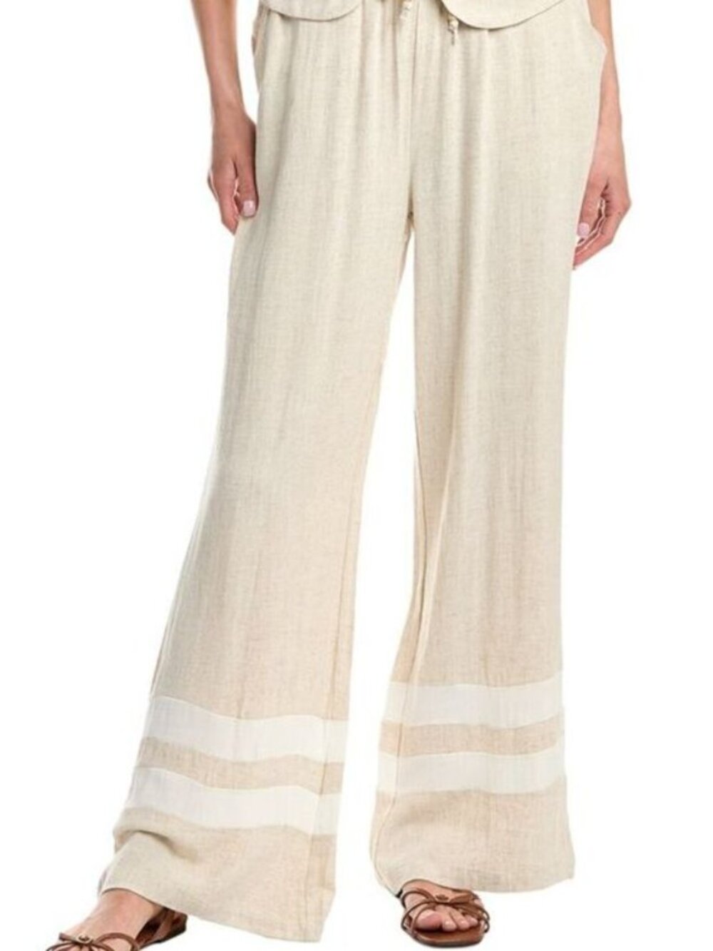 Vintage Havana Wide Leg Pant Linen-Blend Oat with White -Med Tall 34" inseam NEW